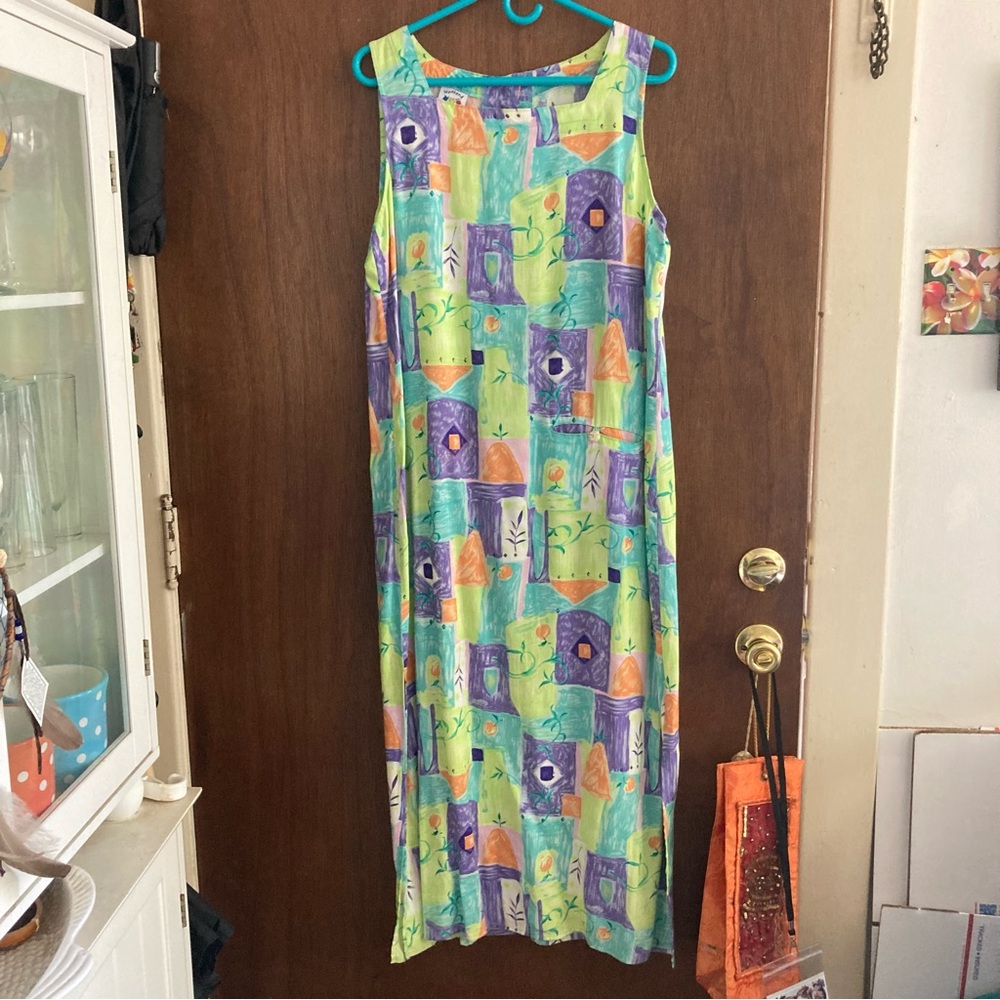 Green and Blue Sleeveless Maxi Sheath Dress
